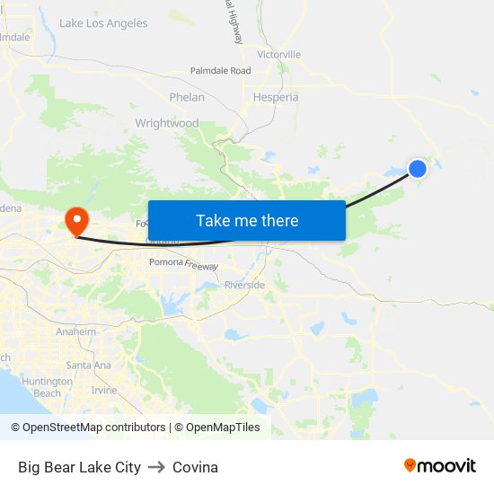 Big Bear Lake City to Covina map