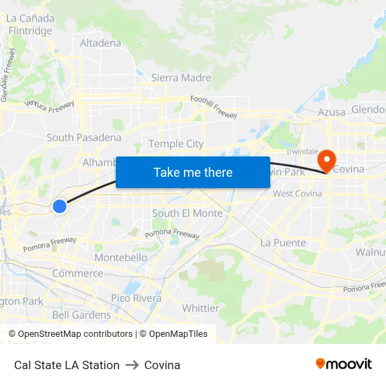 Cal State LA Station to Covina map