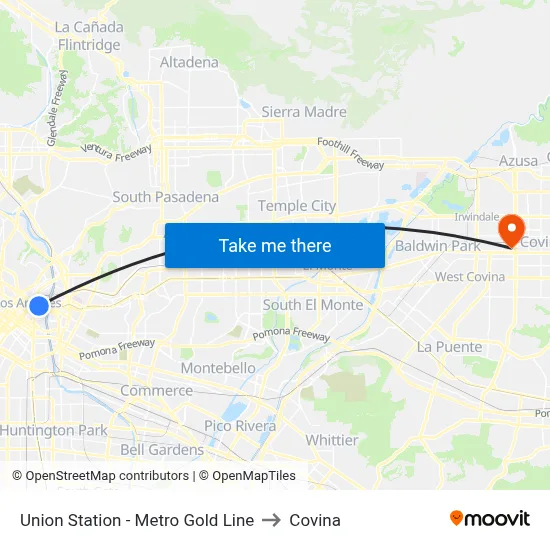 Union Station - Metro Gold Line to Covina map