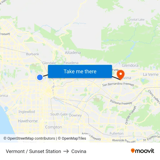 Vermont / Sunset Station to Covina map
