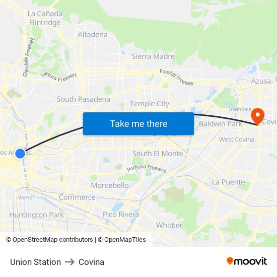 Union Station to Covina map