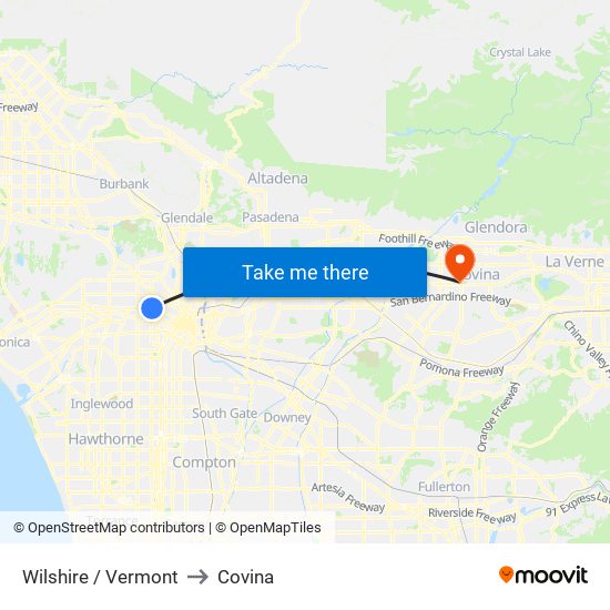 Wilshire / Vermont to Covina map