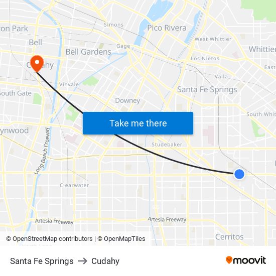 Santa Fe Springs to Cudahy map