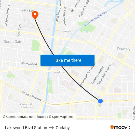 Lakewood Blvd Station to Cudahy map