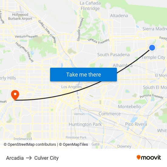 Arcadia to Culver City map