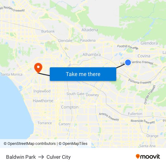 Baldwin Park to Culver City map