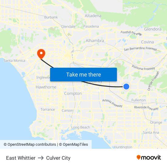 East Whittier to Culver City map