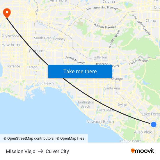 Mission Viejo to Culver City map