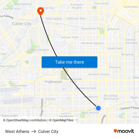 West Athens to Culver City map