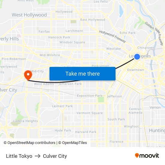 Little Tokyo to Culver City map