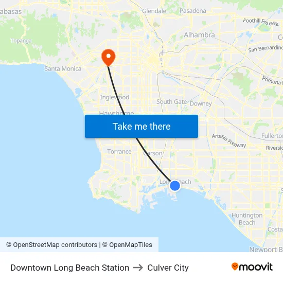 Downtown Long Beach Station to Culver City map