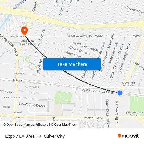 Expo / LA Brea to Culver City map