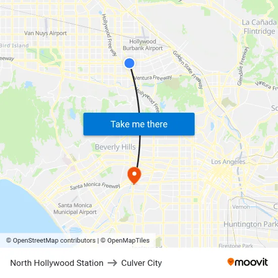 North Hollywood Station to Culver City map
