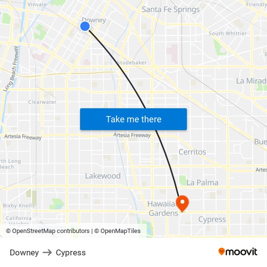 Downey to Cypress map