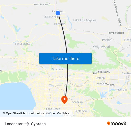 Lancaster to Cypress map