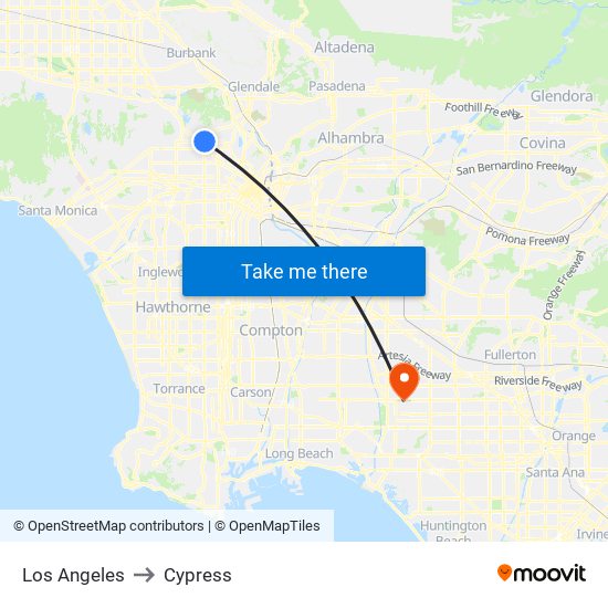 Los Angeles to Cypress map
