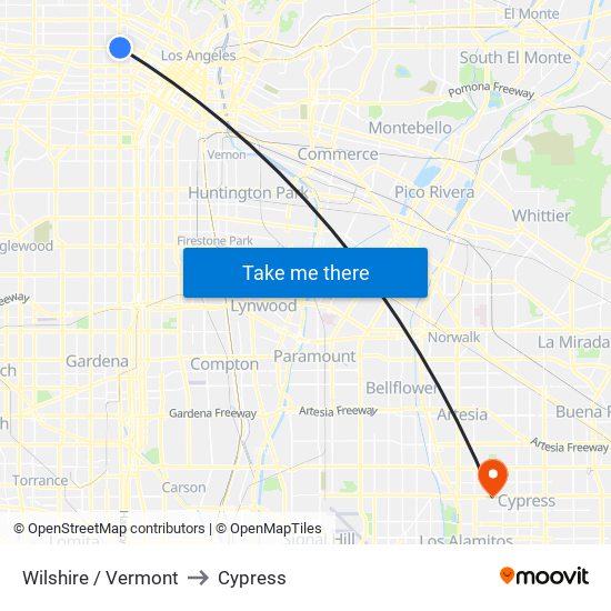 Wilshire / Vermont to Cypress map