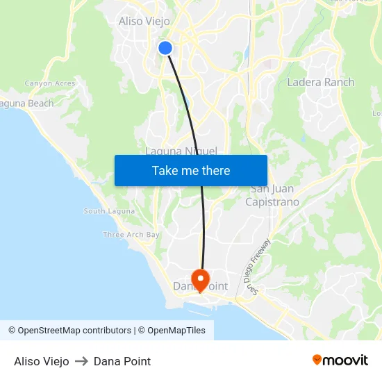Aliso Viejo to Dana Point map