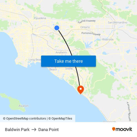 Baldwin Park to Dana Point map