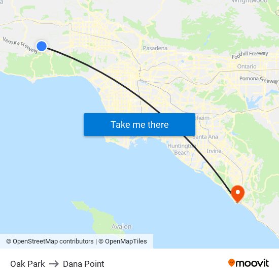 Oak Park to Dana Point map