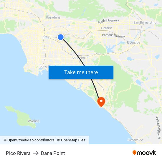 Pico Rivera to Dana Point map