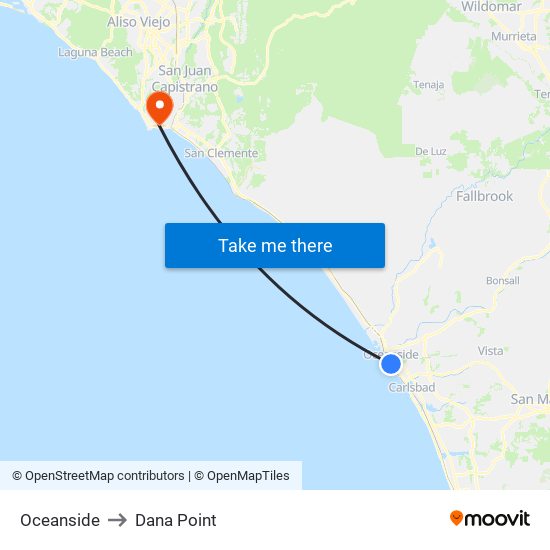 Oceanside to Dana Point map