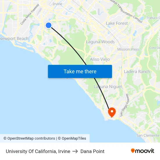 University Of California, Irvine to Dana Point map