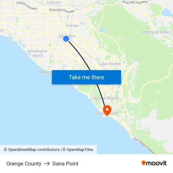 Orange County to Dana Point map