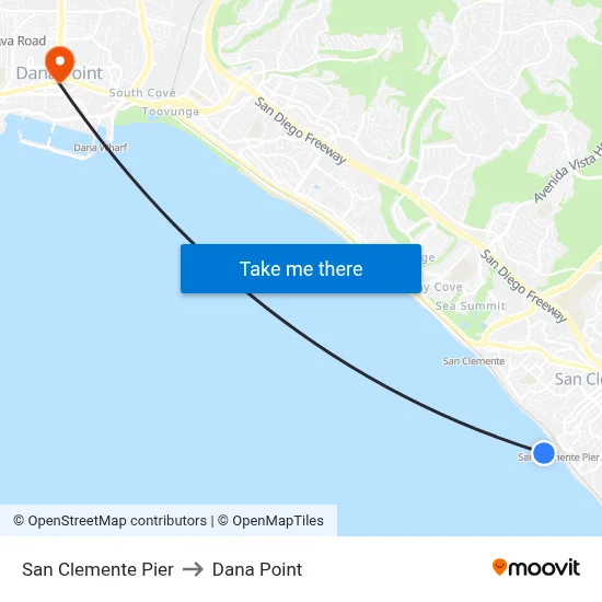 San Clemente Pier to Dana Point map