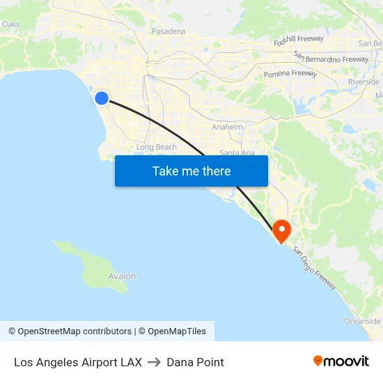 Los Angeles Airport LAX to Dana Point map