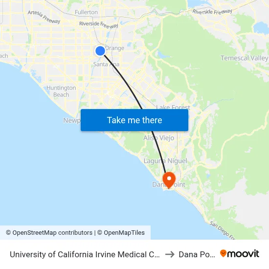 University of California Irvine Medical Center to Dana Point map