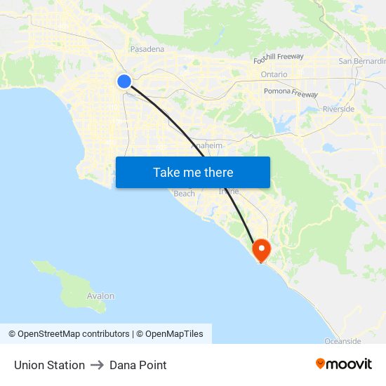 Union Station to Dana Point map