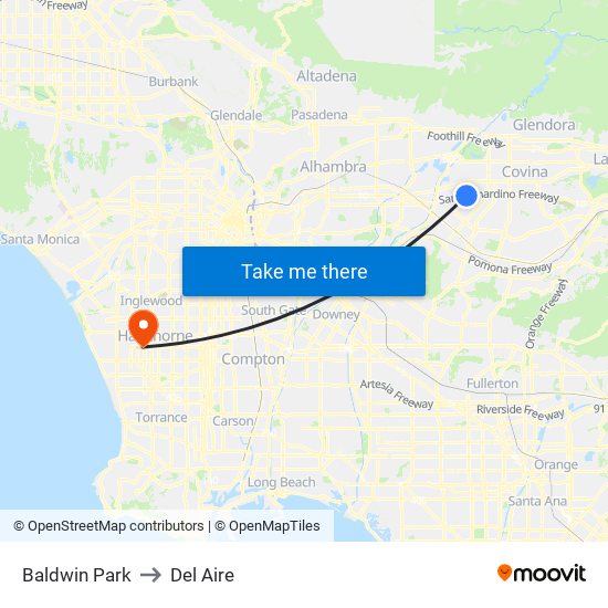 Baldwin Park to Del Aire map