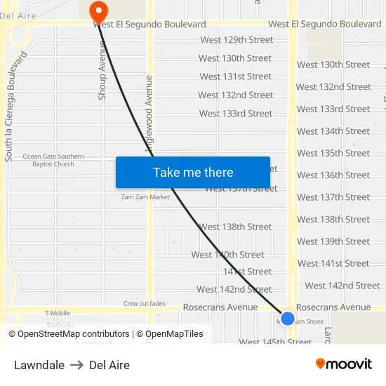 Lawndale to Del Aire map