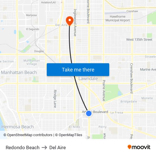 Redondo Beach to Del Aire map