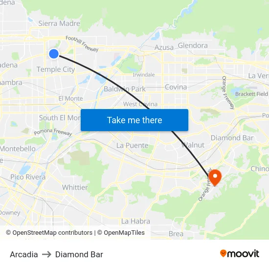 Arcadia to Diamond Bar map