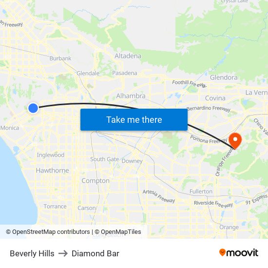 Beverly Hills to Diamond Bar map