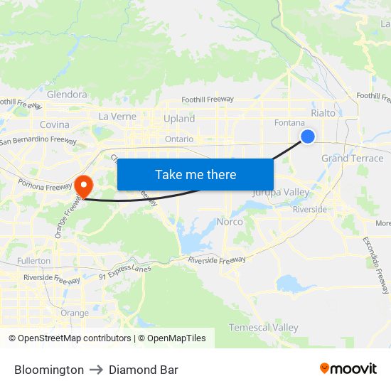 Bloomington to Diamond Bar map