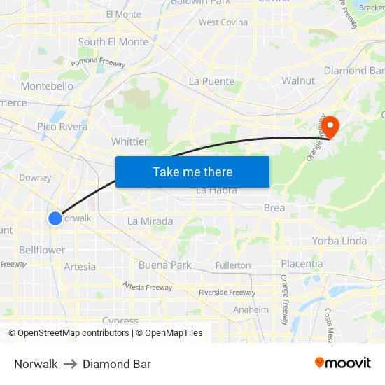 Norwalk to Diamond Bar map