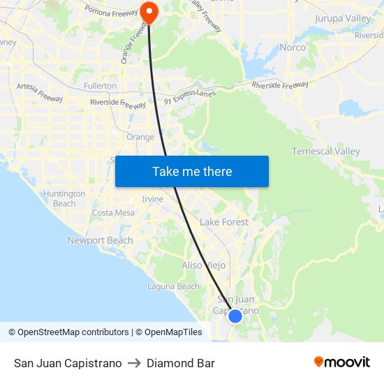 San Juan Capistrano to Diamond Bar map