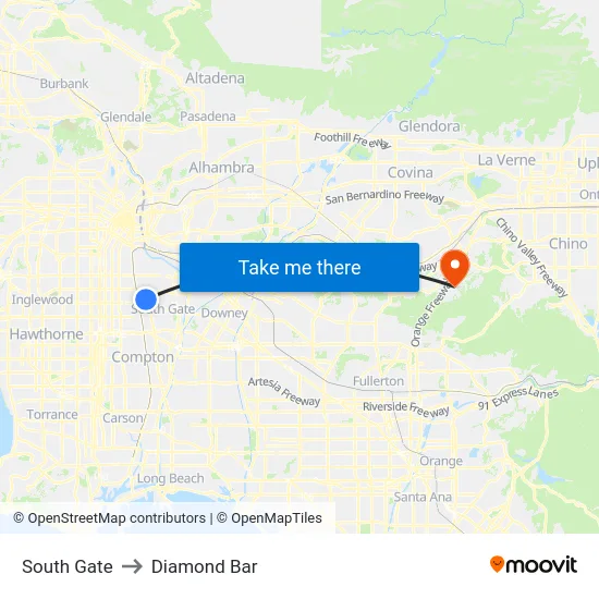 South Gate to Diamond Bar map