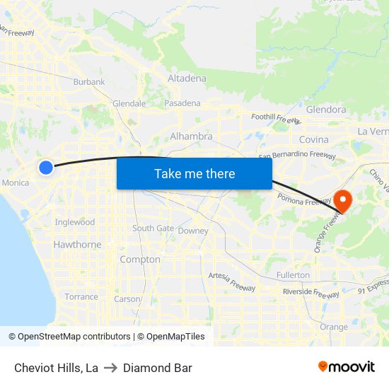 Cheviot Hills, La to Diamond Bar map