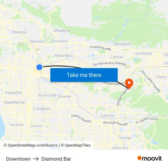 Downtown to Diamond Bar map