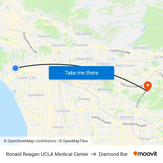 Ronald Reagan UCLA Medical Center to Diamond Bar map