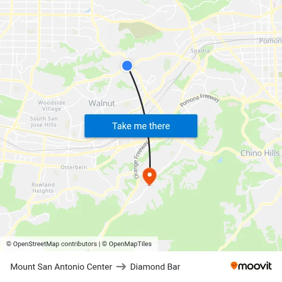 Mount San Antonio Center to Diamond Bar map