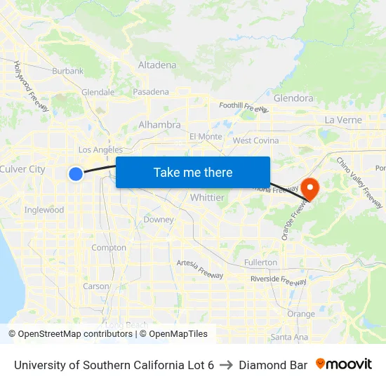 University of Southern California Lot 6 to Diamond Bar map