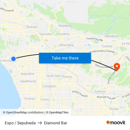 Expo / Sepulveda to Diamond Bar map