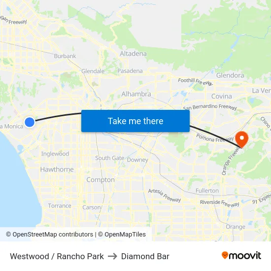 Westwood / Rancho Park to Diamond Bar map
