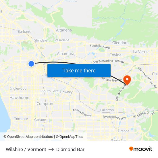 Wilshire / Vermont to Diamond Bar map