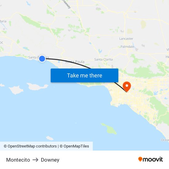 Montecito to Downey map